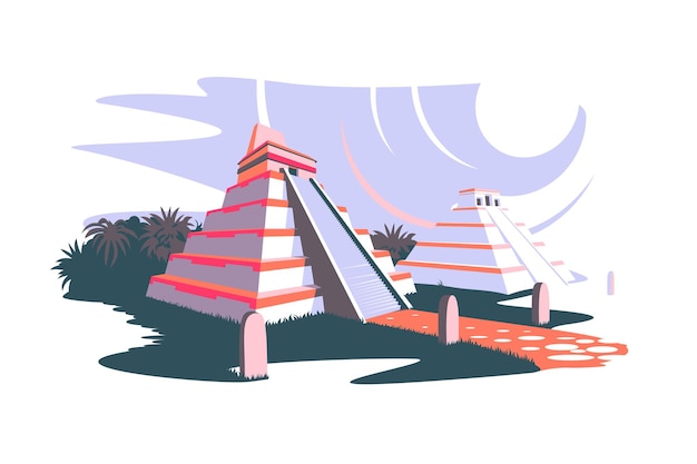 Вектор Южная америка и древние пирамиды майя векторная иллюстрация пейзаж с южноамериканскими достопримечательностями и статуями на изолированной концепции археологии в плоском стиле острова пасхи