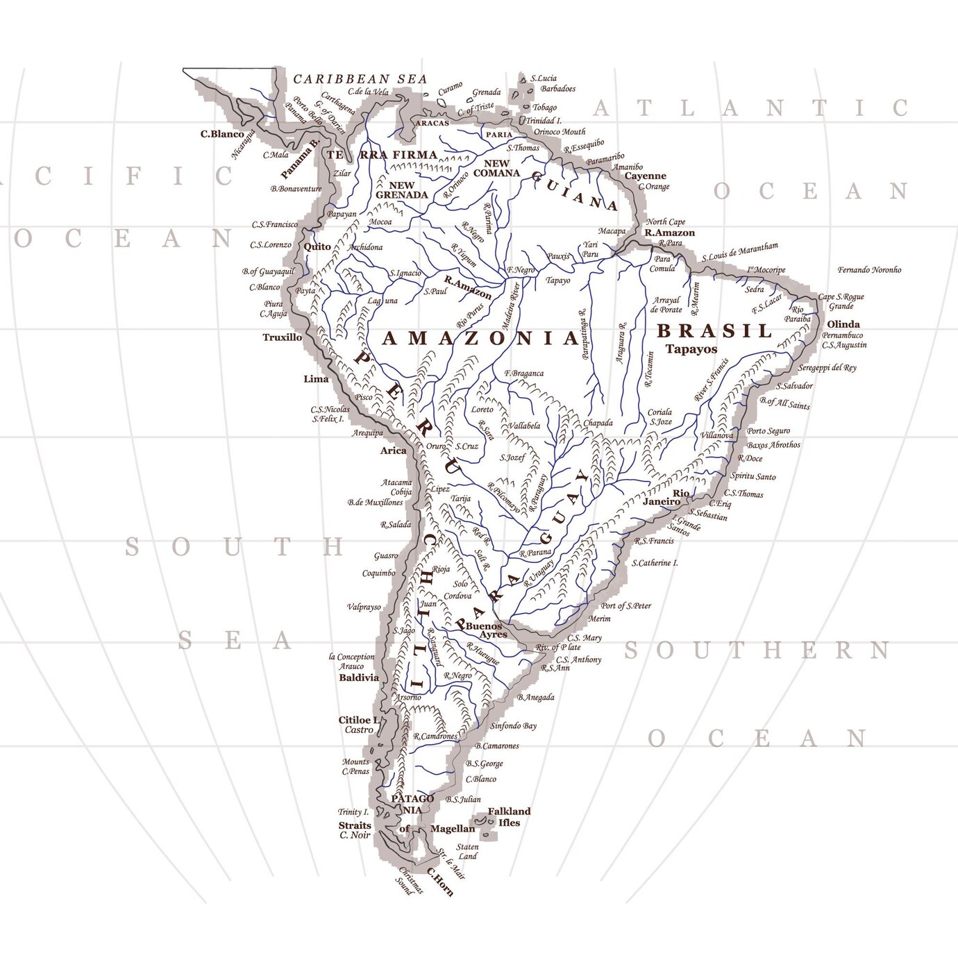 Premium Vector | South america map outline vector isolated with names