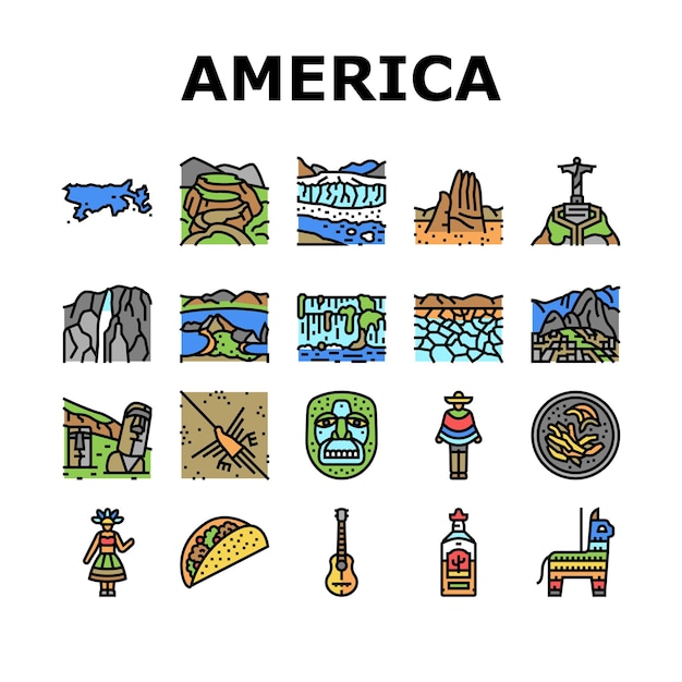 Vector south america scape and tradition icons set vector