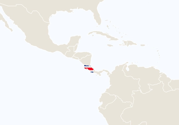 Sud america con mappa del costa rica evidenziata. illustrazione di vettore.