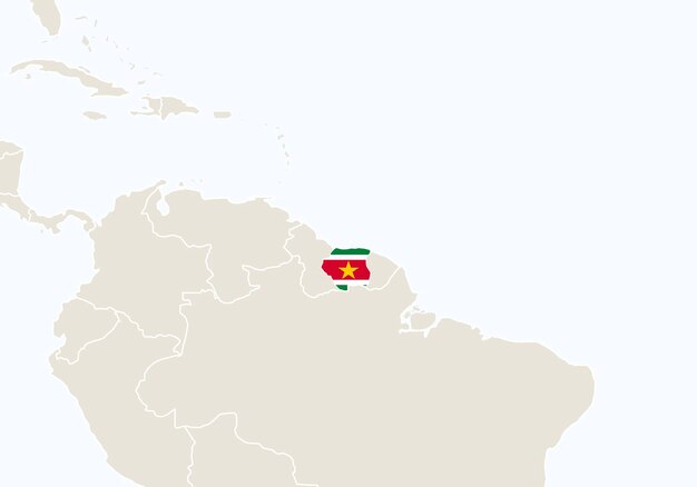 スリナムの地図が強調表示された南アメリカ。ベクトルイラスト。