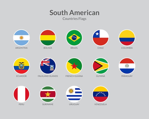 south american countries flag icons collection