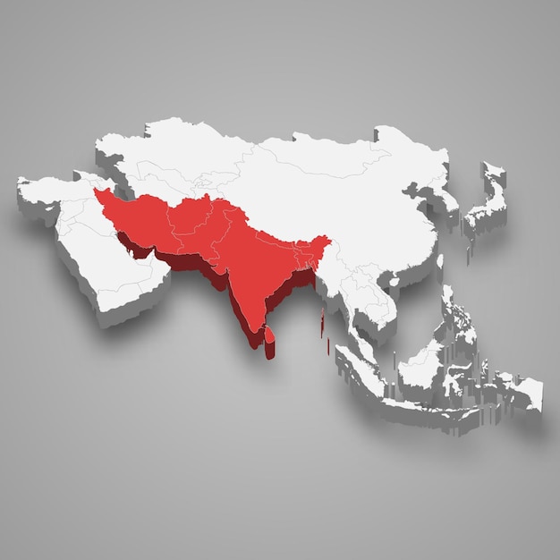 Vector south asia location within asia 3d map