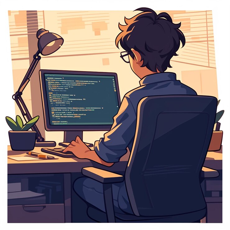 Vector south asian male software developer in his 20s writing code