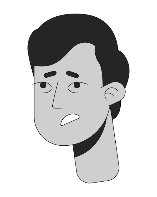 Vector south asian young adult man feeling sick black and white 2d vector avatar illustration