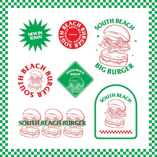 Vettore south beach burger logo branding template (template per il marchio di south beach burger)