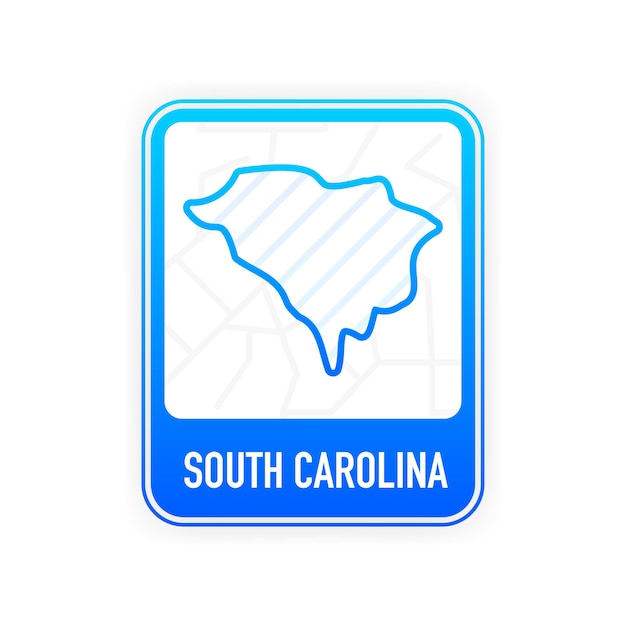 Южная Каролина — штат США. Контурная линия белого цвета на синем знаке. Карта Соединенных Штатов Америки. Векторная иллюстрация.