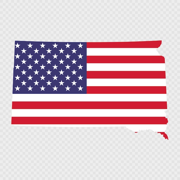 南ダコタ州の地図とアメリカの国旗