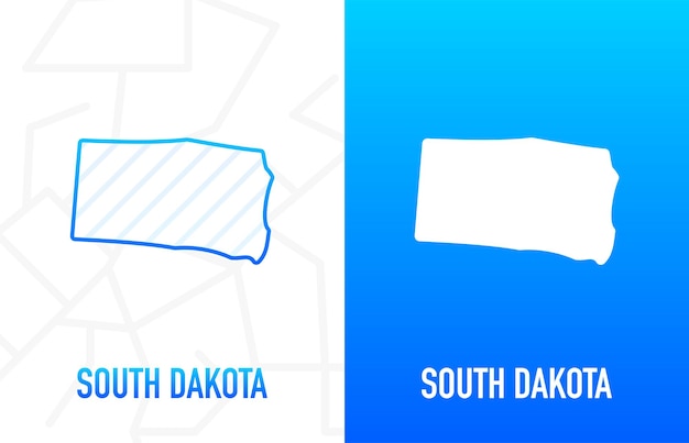 South dakota - stato americano. linea di contorno in colore bianco e blu su sfondo a due facce. mappa degli stati uniti d'america. illustrazione vettoriale.