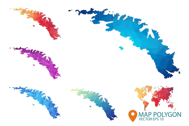 Набор карт Южной Георгии и Южных Сандвичевых островов с треугольной градиентной графикой в стиле низкого поли