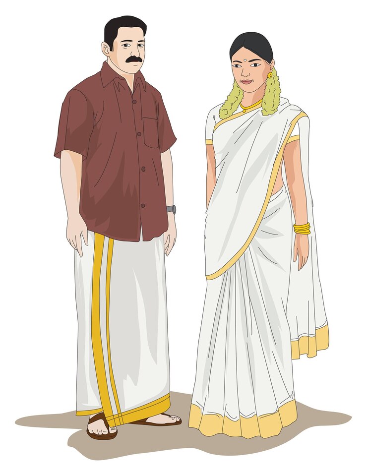 वेक्टर a south indian couple wearing traditional dress
