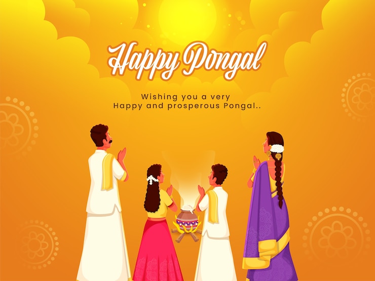 वेक्टर south indian family doing surya (sun) god worship