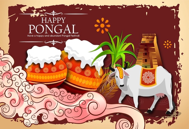 Vector south indian festival pongal background template design vector illustration happy pongal holiday har