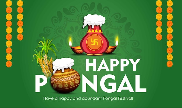 South indian festival pongal background template design vector illustration happy pongal holiday har