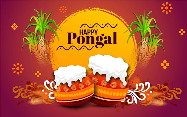 South Indian Festival Pongal Background Template Design Vector Illustration Happy Pongal Holiday Har