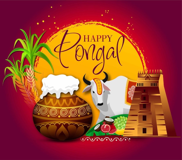 남쪽 인도 축제 Pongal 배경 템플릿 디자인 벡터 일러스트 레이 션 해피 Pongal 휴일 Har