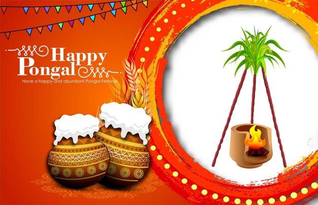 South indian festival pongal background template design vector illustration happy pongal holiday har