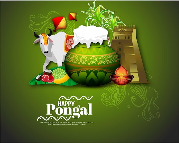 南インドの祭りポンガル背景テンプレートデザインベクトルイラストハッピーポンガルホリデーハー