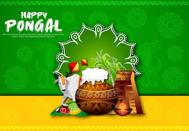 Festival dell'india meridionale pongal sfondo modello design illustrazione vettoriale happy pongal holiday har