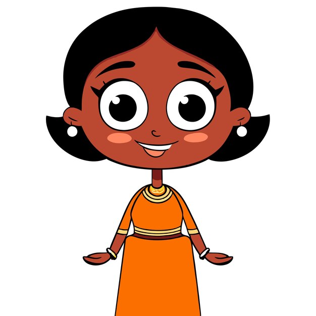 Vector south indian girl gayatri tamil hindu hand drawn flat stylish cartoon sticker icon concept isolated