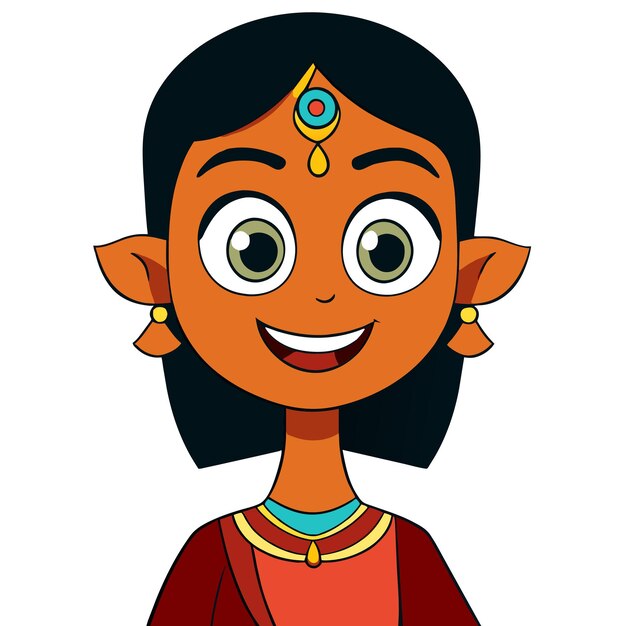 Vector south indian girl gayatri tamil hindu hand drawn flat stylish cartoon sticker icon concept isolated