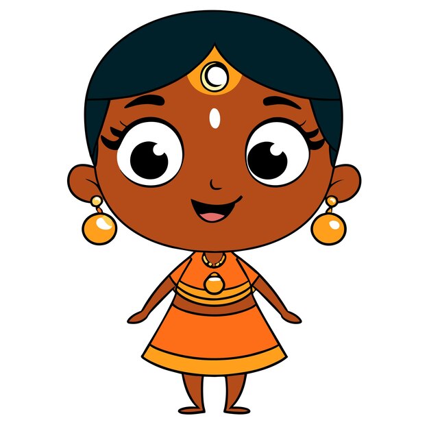 Vector south indian girl gayatri tamil hindu hand drawn flat stylish cartoon sticker icon concept isolated