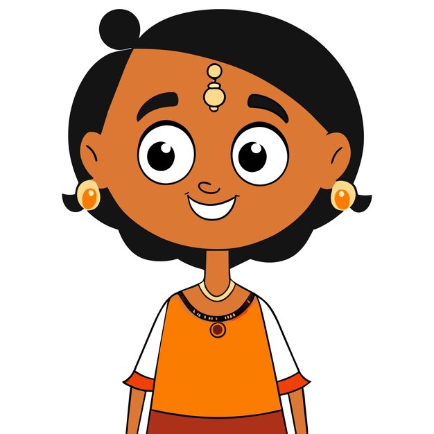 Vector south indian girl gayatri tamil hindu hand drawn flat stylish cartoon sticker icon concept isolated