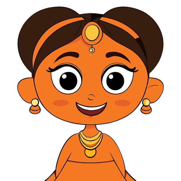 Vector south indian girl gayatri tamil hindu hand drawn flat stylish cartoon sticker icon concept isolated