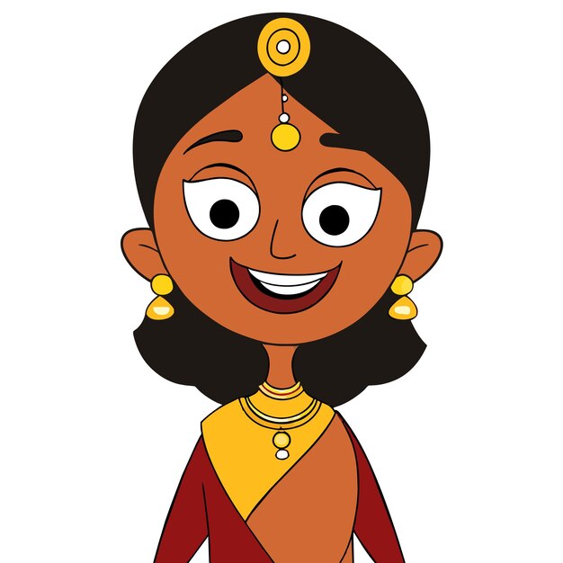 Vector south indian girl gayatri tamil hindu hand drawn flat stylish cartoon sticker icon concept isolated