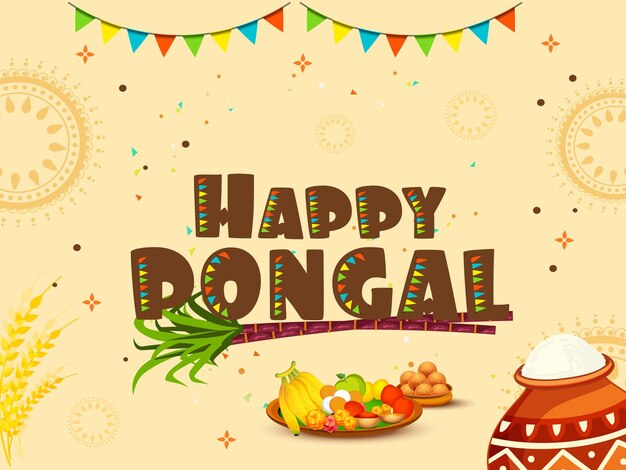 Вектор Южно-индийский фестиваль сбора урожая счастливый фон поздравительной открытки pongal.