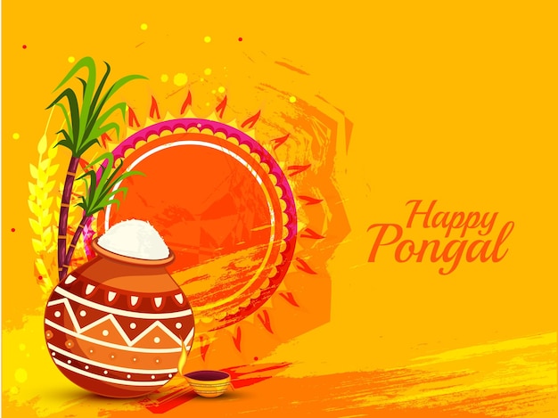Vector south indian harvesting festival happy pongal greeting card background.