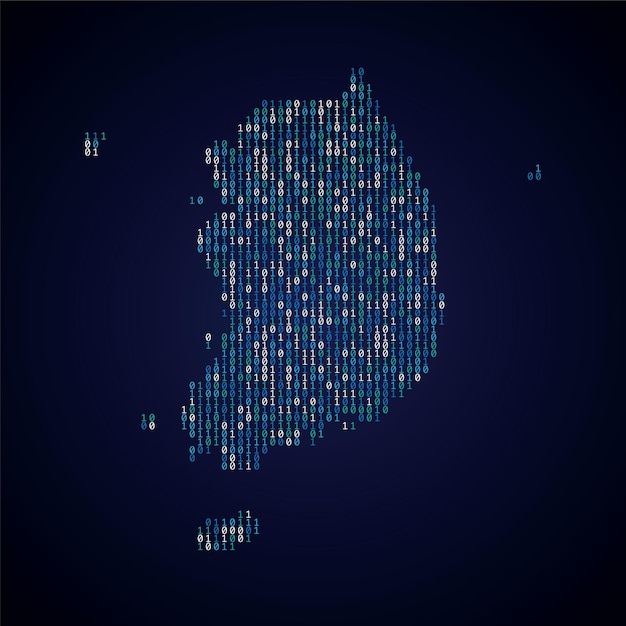 South korea country map made from digital binary code