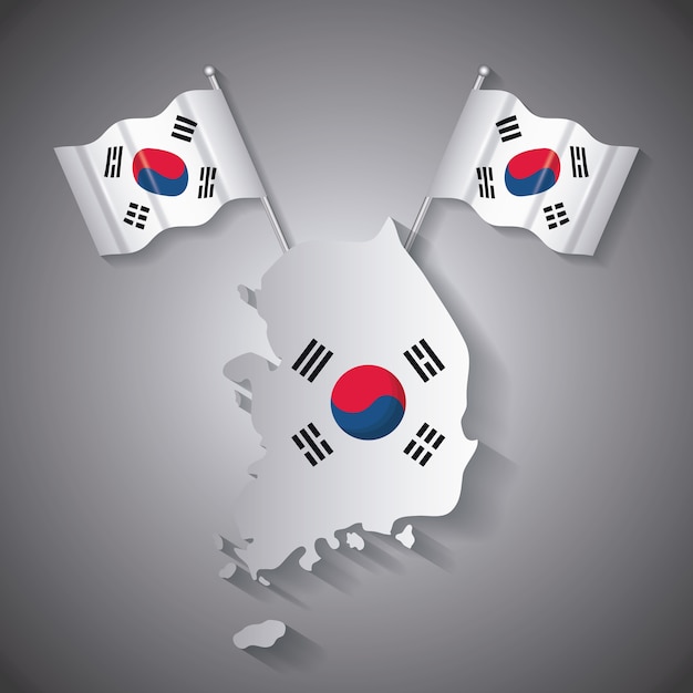 south korea design with map and flags