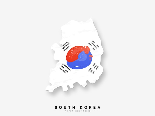 국가의 국기와 함께 한국의 상세한 지도. 국기에 수채화 페인트 색상으로 칠해졌습니다.