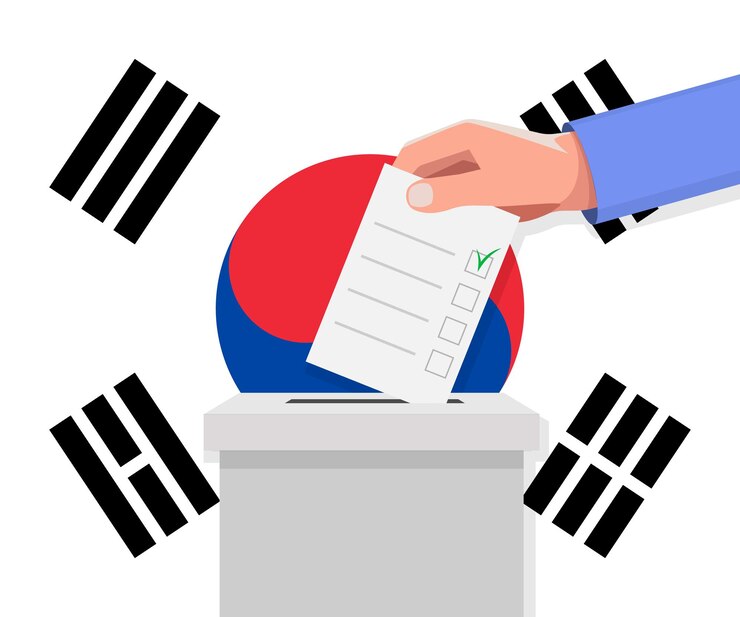 한국 선거 개념 손이 투표지를 넣는다