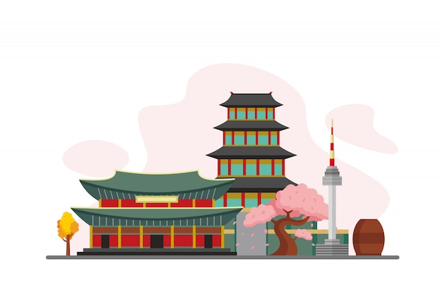 South korea famous landmarks background