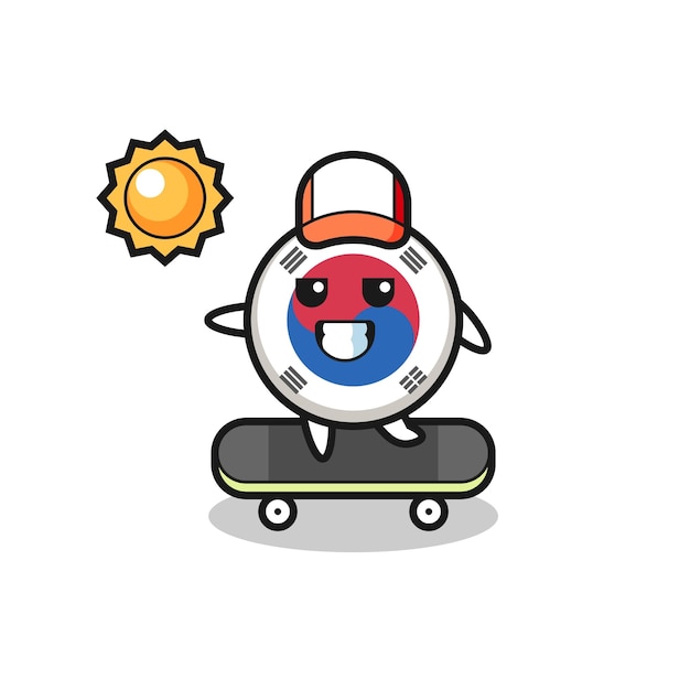 Vector south korea flag character illustration ride a skateboard  cute design