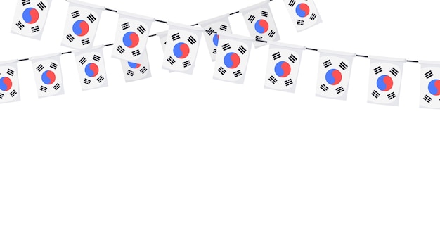 South Korea flag garland chain. Korean bunting decoration for celebration. Vector footer background.