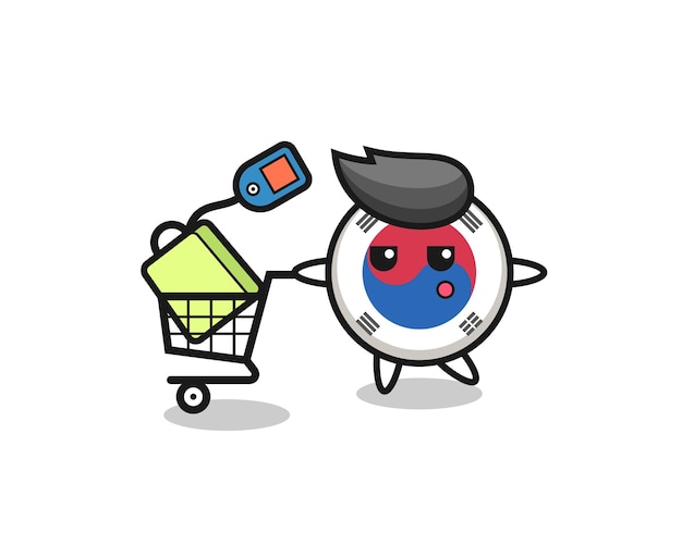 South korea flag illustration cartoon with a shopping cart , cute design