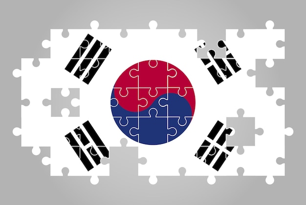 지그 소 퍼즐 벡터 퍼즐 지도 어린이를 위한 한국 국기의 한국 국기 모양