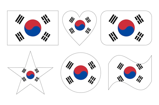 South Korea flag in six shapes vector illustration