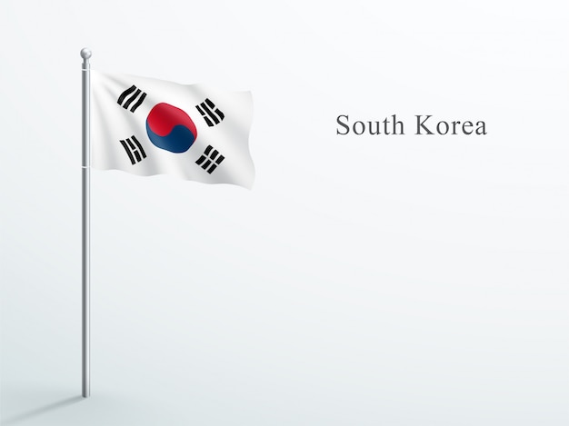 Vector south korea flag waving on steel flagpole