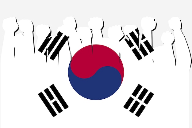 South korea flag with raised protest hands vector country flag logo south korea protesting concept