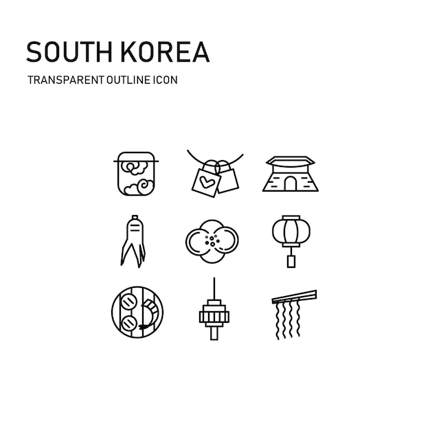 Disegno dell'icona corea del sud con linea sottile trasparente