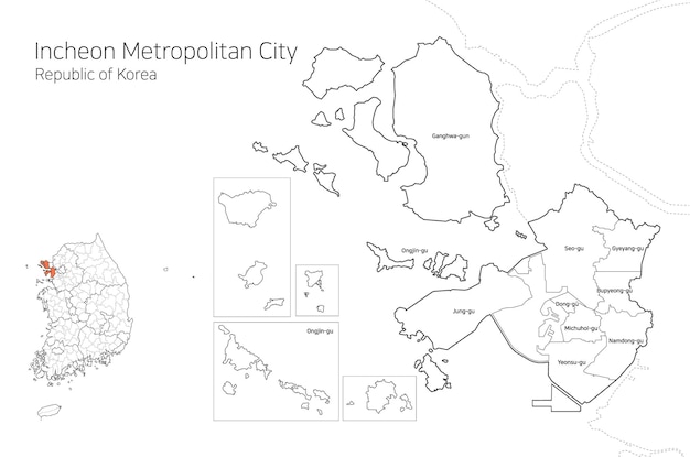 Vector south korea local area map incheon