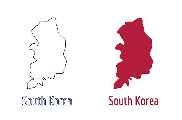 韓国地図国のアイコンのアウトライン スタイルとフラット ベクトル シルエット