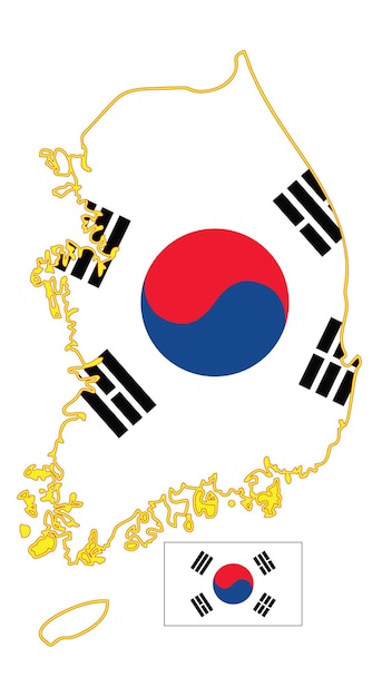 Vector south korea map and flag