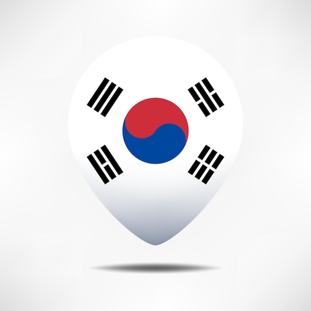 South Korea map pointers flag with shadow Pin flag