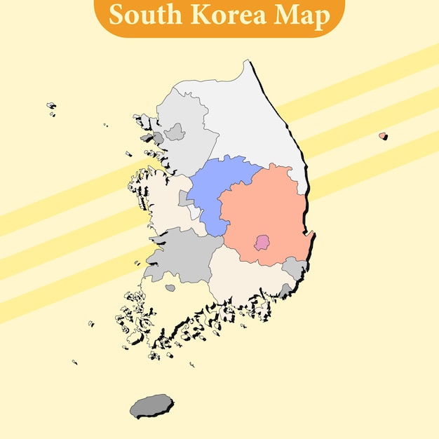 South Korea map vector with regions and cities lines and full every region