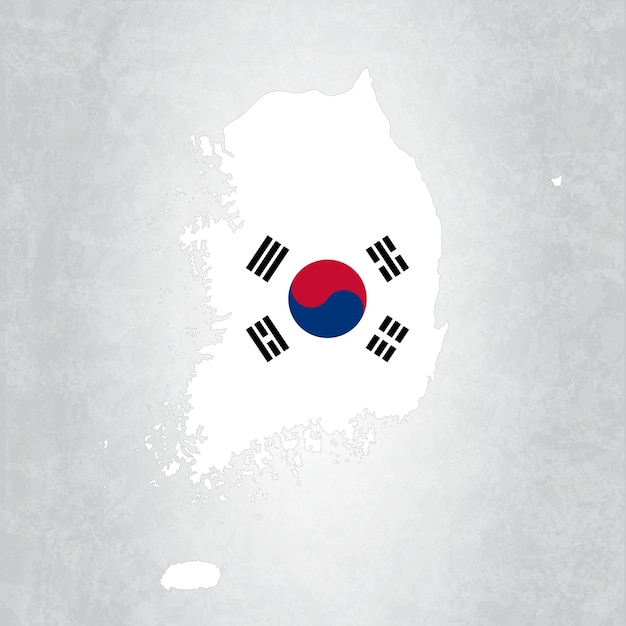 旗のある韓国の地図